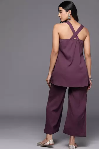 Halter Neck Fusion Kurti With Trouser