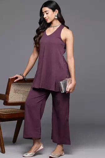 Halter Neck Fusion Kurti With Trouser