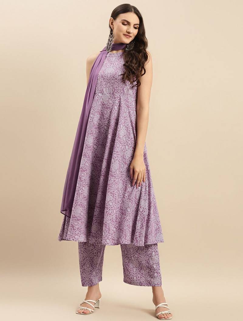 Bandhani Printed Round Neck Empire Pure Cotton Kurta with Trouser