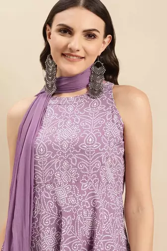 Bandhani Printed Round Neck Empire Pure Cotton Kurta with Trouser