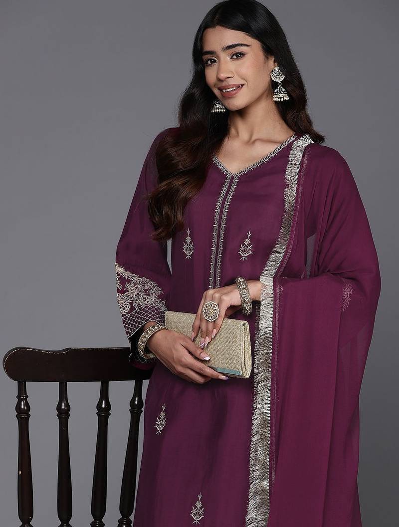 Women Ethnic Motifs Embroidered Regular Kurta with Trousers & Dupatta