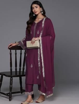 Women Ethnic Motifs Embroidered Regular Kurta with Trousers & Dupatta 8