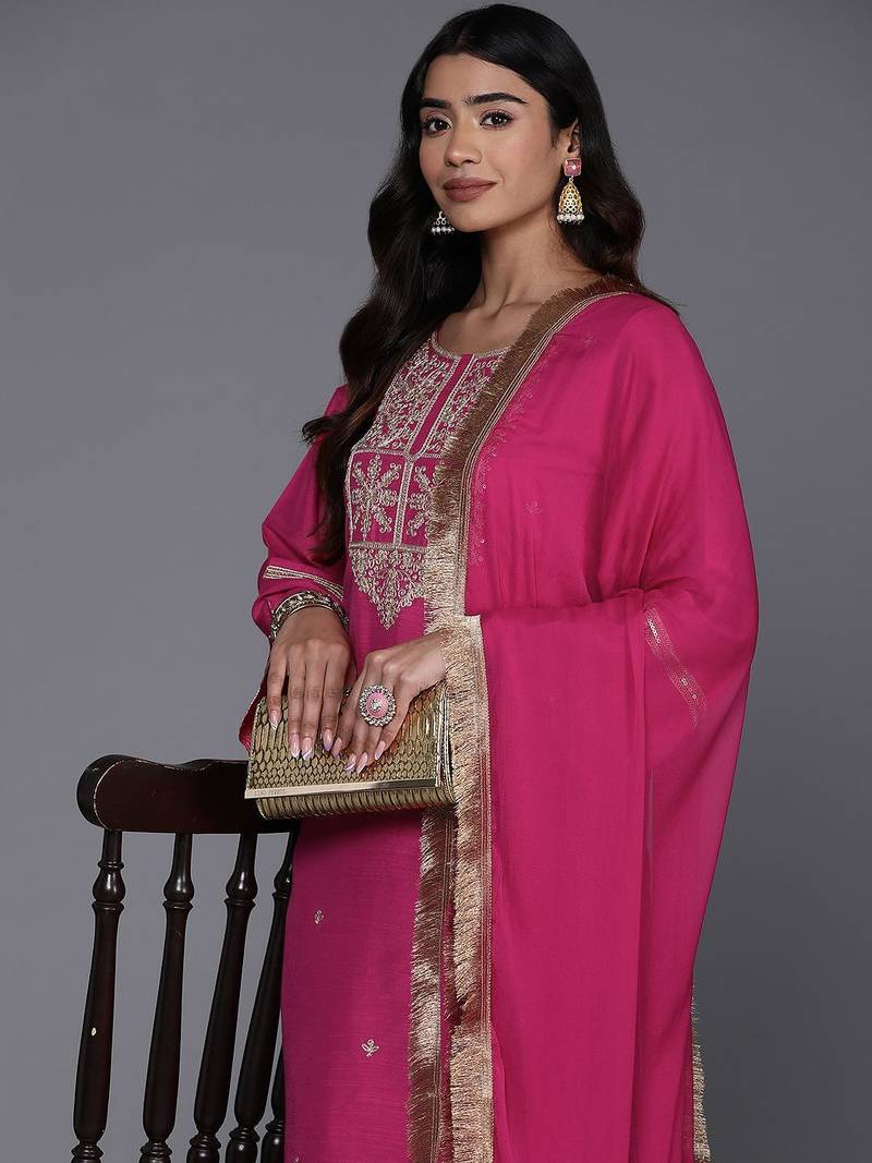 Women Ethnic Motifs Yoke Design Regular Kurta with Trousers & With Dupatta