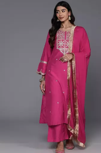 Women Ethnic Motifs Yoke Design Regular Kurta with Trousers & With Dupatta