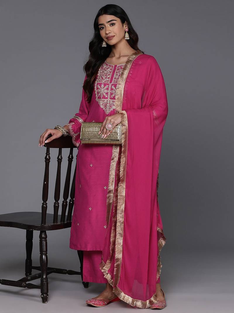 Women Ethnic Motifs Yoke Design Regular Kurta with Trousers & With Dupatta