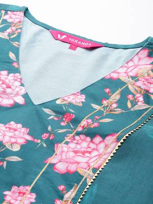 Women Floral Printed Regular Gotta Patti Kurta with Trousers & Dupatta 2
