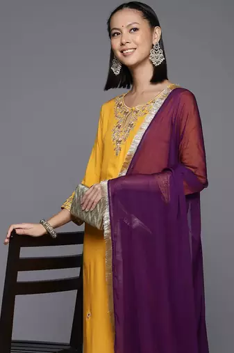 Women Ethnic Motifs Embroidered Regular Gotta Patti Kurta with Trousers & Dupatta