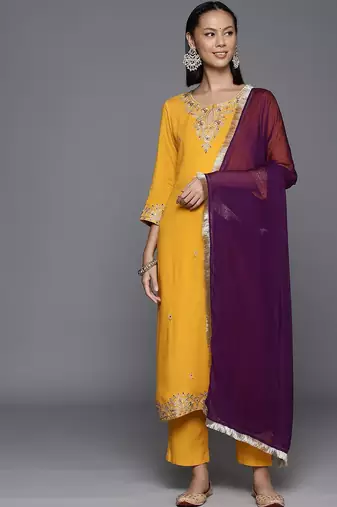 Women Ethnic Motifs Embroidered Regular Gotta Patti Kurta with Trousers & Dupatta