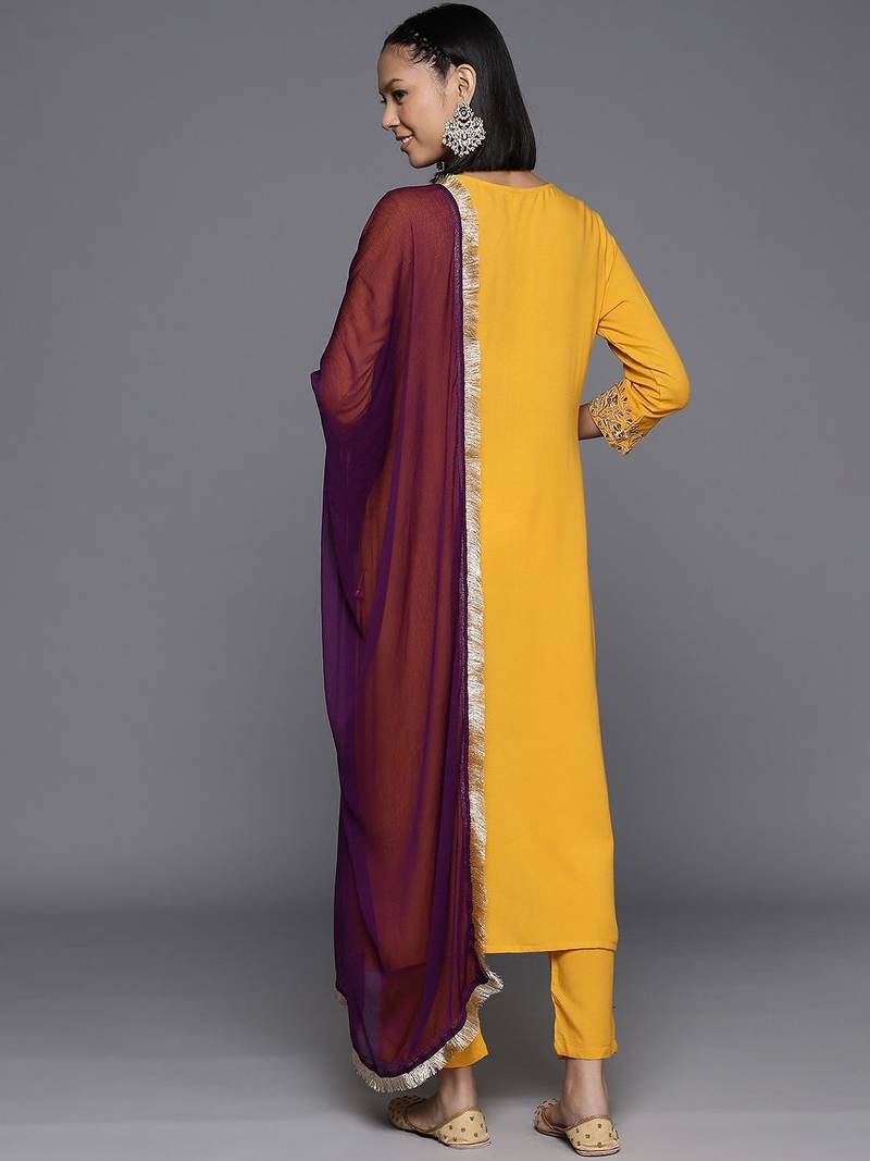 Women Ethnic Motifs Embroidered Regular Gotta Patti Kurta with Trousers & Dupatta