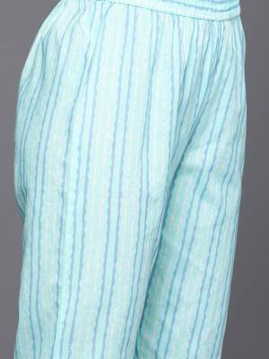 Women Floral Printed Empire Mirror Work Cotton Kurta with Trousers & With Dupatta 3