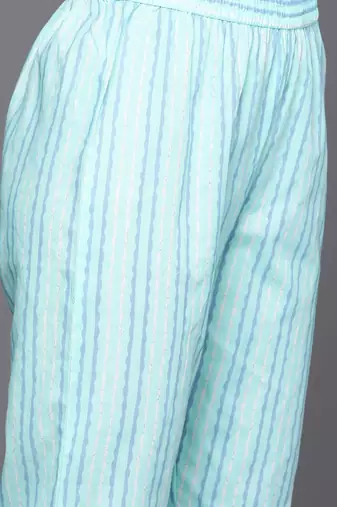Women Floral Printed Empire Mirror Work Cotton Kurta with Trousers & With Dupatta