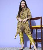 Women Floral Printed Regular Sequinned Pure Silk Kurta with Trousers