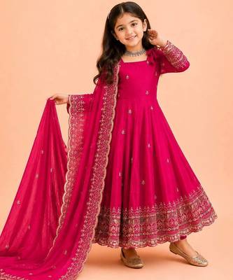 Heavy fendy silk embroidery and sequnce work rani pink readymade salwar suit 1