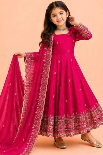 Heavy fendy silk embroidery and sequnce work rani pink readymade salwar suit