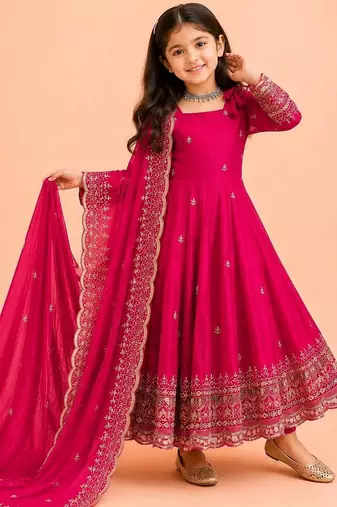 Heavy fendy silk embroidery and sequnce work rani pink readymade salwar suit