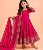 Heavy fendy silk embroidery and sequnce work rani pink readymade salwar suit