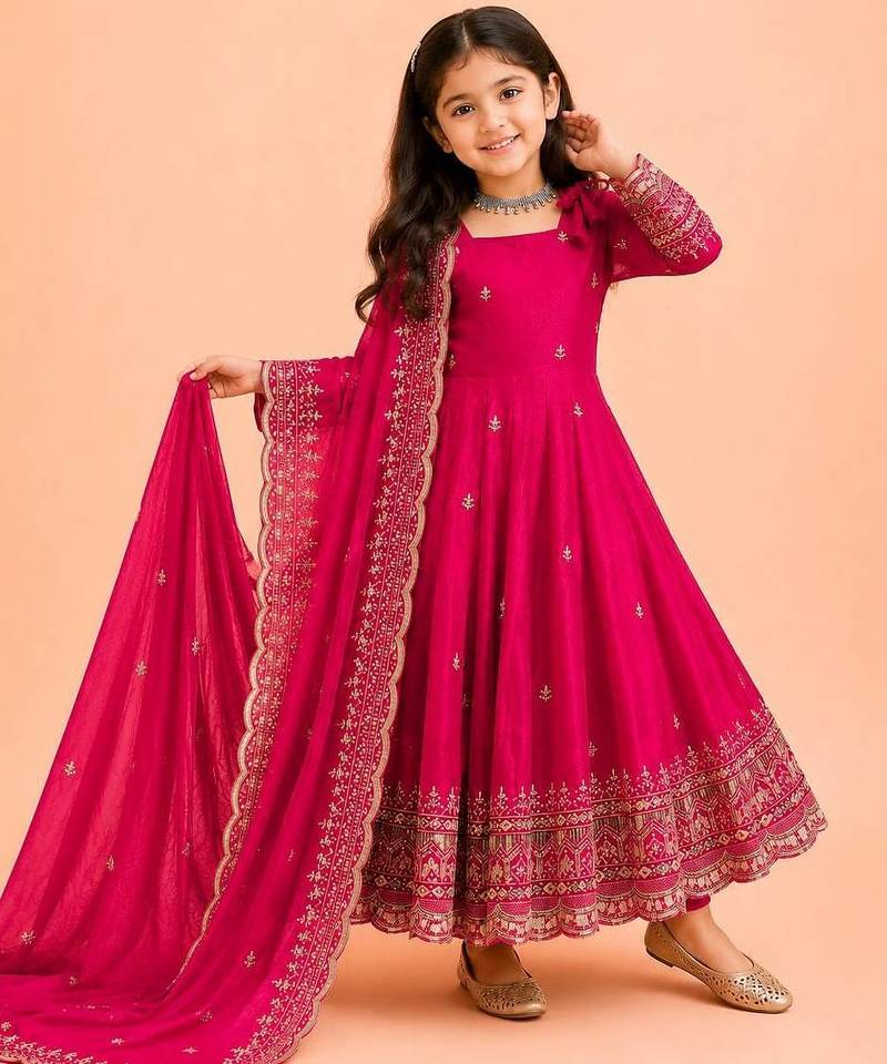 Heavy fendy silk embroidery and sequnce work rani pink readymade salwar suit