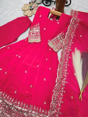 Heavy fendy silk embroidery and sequnce work rani pink readymade salwar suit 3
