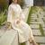 Women Pleated Thread Work Kurta with Trousers