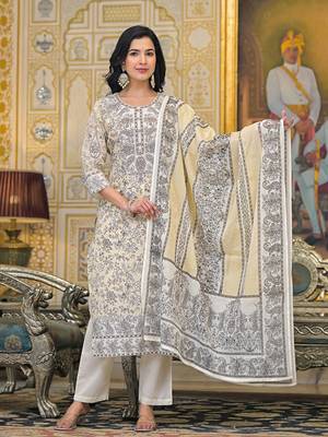 Women Paisley Printed Regular Beads and Stones Pure Cotton Kurta with Trousers & With Dupatta 6