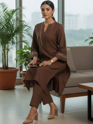 Women Ethnic Motifs Embroidered Regular Thread Work Kurta with Trousers 1