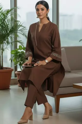 Women Ethnic Motifs Embroidered Regular Thread Work Kurta with Trousers