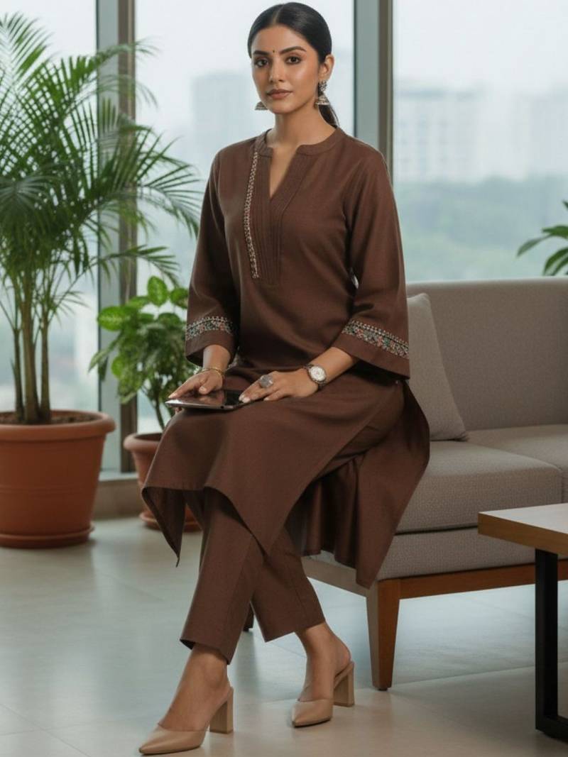 Women Ethnic Motifs Embroidered Regular Thread Work Kurta with Trousers