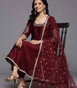 Women Ethnic Motifs Embroidered Anarkali Kurta with Palazzos & With Dupatta