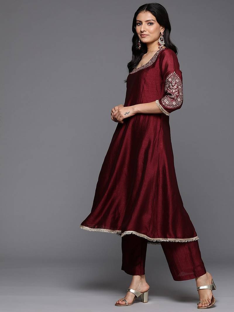 Women Ethnic Motifs Embroidered Anarkali Kurta with Palazzos & With Dupatta