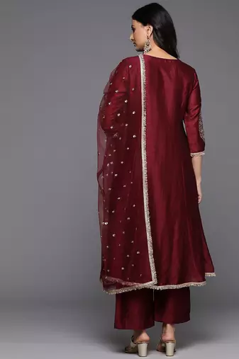 Women Ethnic Motifs Embroidered Anarkali Kurta with Palazzos & With Dupatta