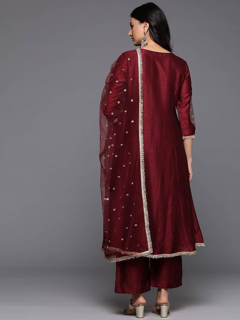 Women Ethnic Motifs Embroidered Anarkali Kurta with Palazzos & With Dupatta