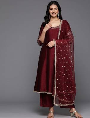Women Ethnic Motifs Embroidered Anarkali Kurta with Palazzos & With Dupatta 7