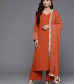 Women Solid Regular Gotta Patti Silk Crepe Kurta with Trousers & With Dupatta