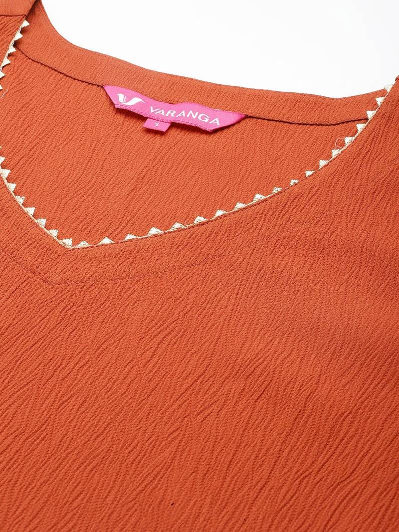 Women Solid Regular Gotta Patti Silk Crepe Kurta with Trousers & With Dupatta