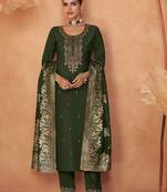 Floral Embroidered Zari Work Round Neck Straight Kurta With Trousers & Dupatta