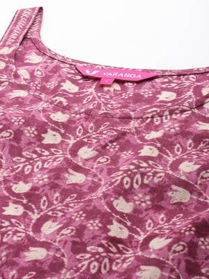 Floral Printed Pure Cotton Anarkali Kurta with Trousers & Dupatta 3