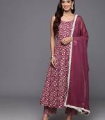 Floral Printed Pure Cotton Anarkali Kurta with Trousers & Dupatta