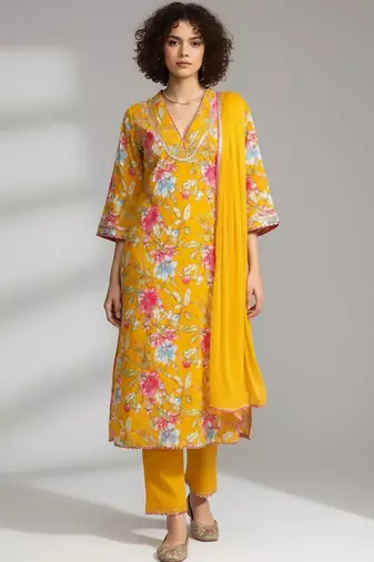 Women Ethnic Motifs Printed Regular Beads and Stones Kurta with Trousers & With Dupatta