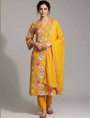 Women Ethnic Motifs Printed Regular Beads and Stones Kurta with Trousers & With Dupatta 5