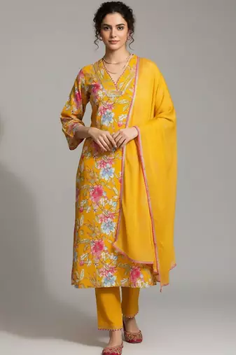 Women Ethnic Motifs Printed Regular Beads and Stones Kurta with Trousers & With Dupatta