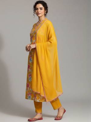 Women Ethnic Motifs Printed Regular Beads and Stones Kurta with Trousers & With Dupatta 6