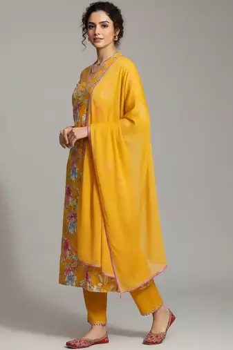 Women Ethnic Motifs Printed Regular Beads and Stones Kurta with Trousers & With Dupatta