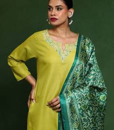 Floral Embroidered Notch Neck Straight Kurta With Trousers And Dupatta