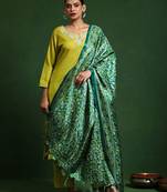 Floral Embroidered Notch Neck Straight Kurta With Trousers And Dupatta