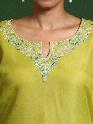 Floral Embroidered Notch Neck Straight Kurta With Trousers And Dupatta 3