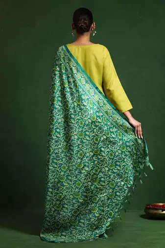 Floral Embroidered Notch Neck Straight Kurta With Trousers And Dupatta