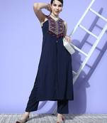 Ethnic Motifs Embroidered Mirror Work Kurta with Trousers