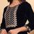 Navy Blue Floral Yoke Design Sequinned Velvet Kurta with Trousers & Dupatta