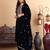 Navy Blue Floral Yoke Design Sequinned Velvet Kurta with Trousers & Dupatta