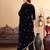 Navy Blue Floral Yoke Design Sequinned Velvet Kurta with Trousers & Dupatta